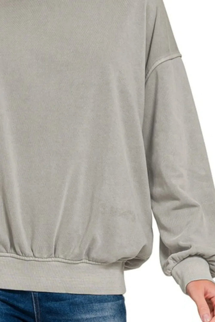 Zenana Soft Fleece Pigment Dye Round-neck Sweatshirts