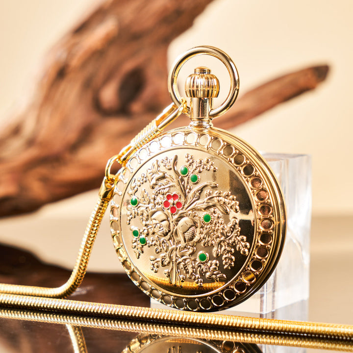 Camellia Automatic Mechanical Pocket Old Shanghai Style Classic Flip-Open Pendant Watch For Ladies