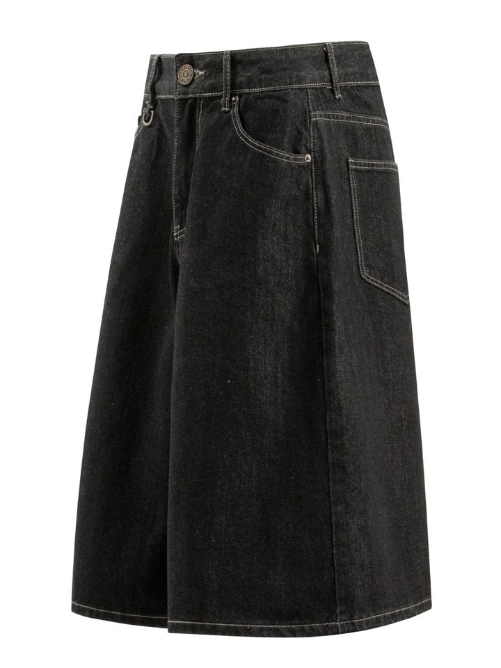 Men's Wide-Leg Denim Shorts with Pockets