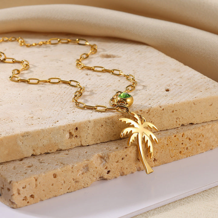 Palm Tree Birthstone Anklet Paperclip Chain Anklet Fashionable Jewelry