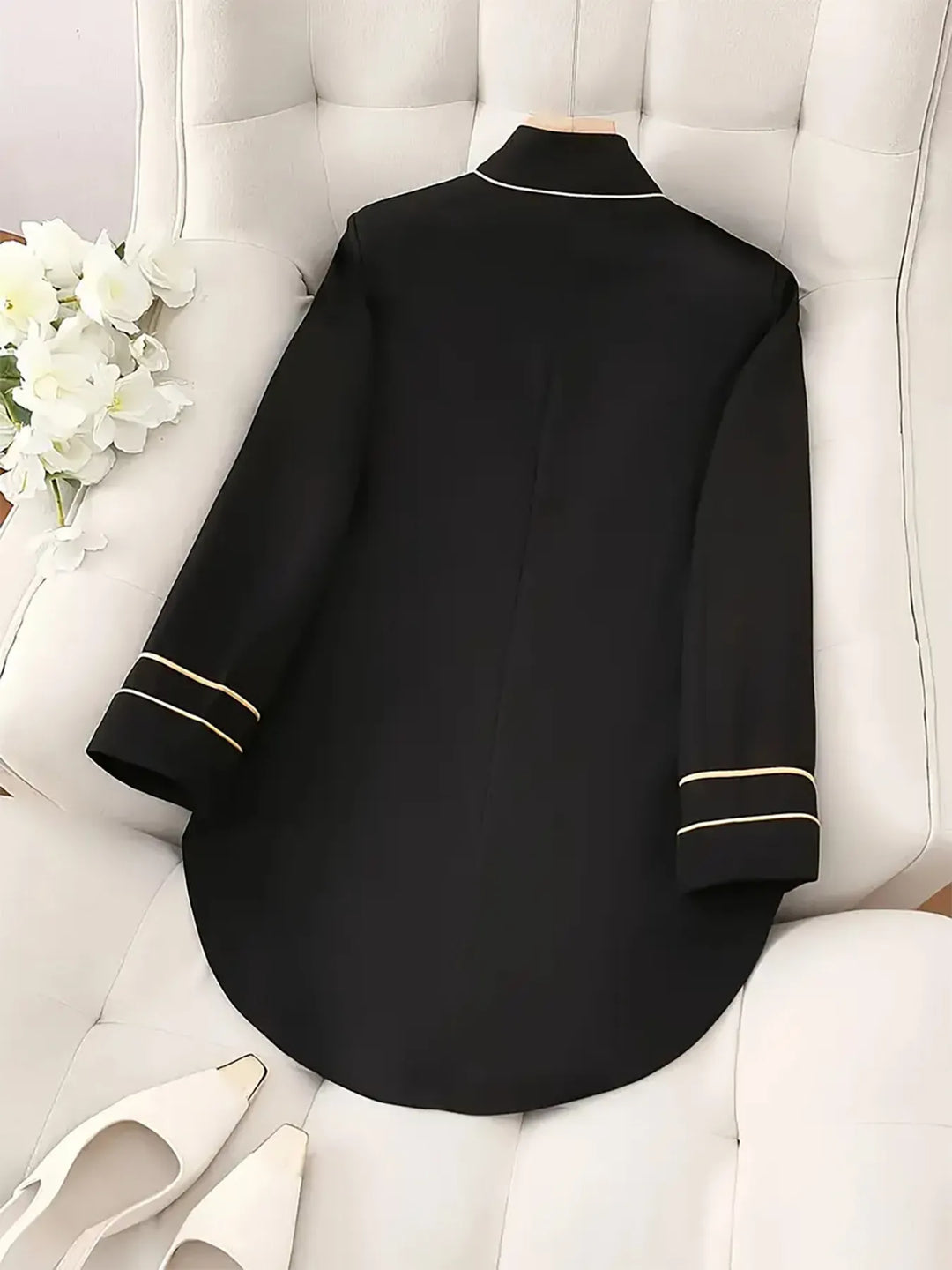 Decorative Button Hight-Low Blazer with Cuff Trim
