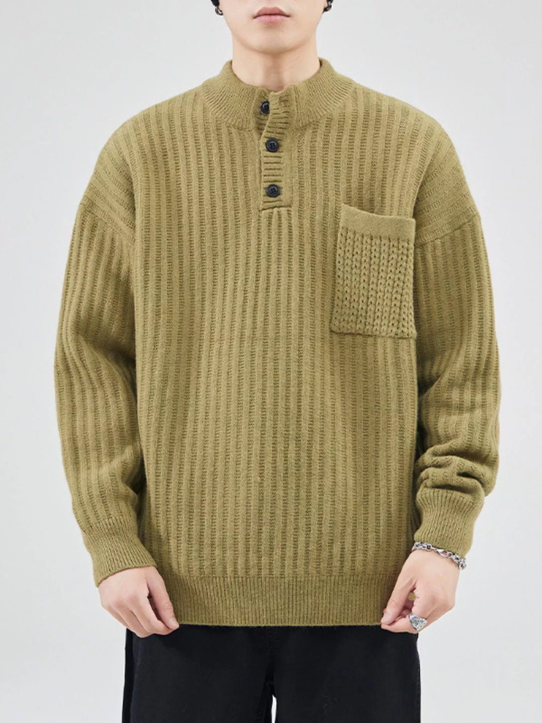 Men's Full Size Button Detail Long Sleeve Sweater Plus Size
