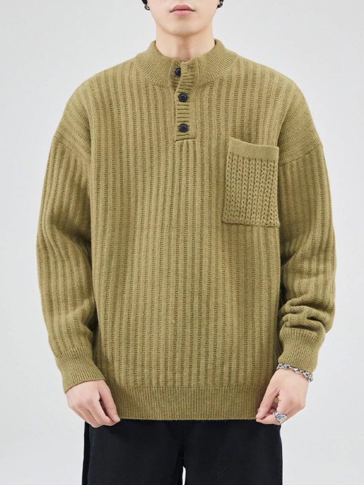 Men's Full Size Button Detail Long Sleeve Sweater Plus Size