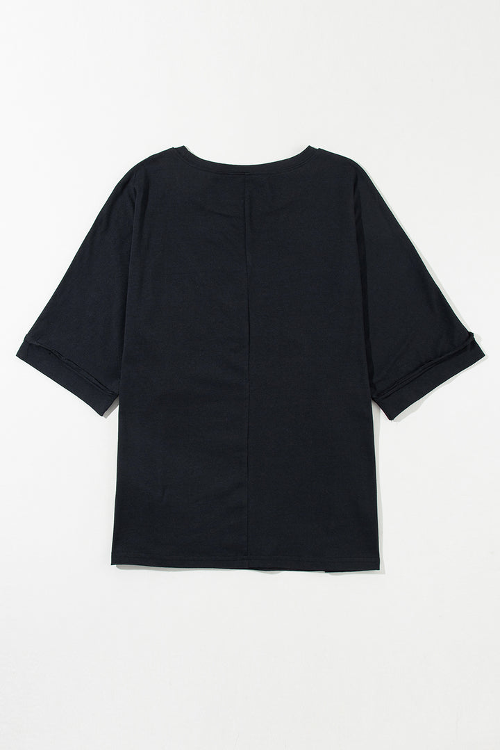 T-shirt ras du cou en chenille noire MAMA
