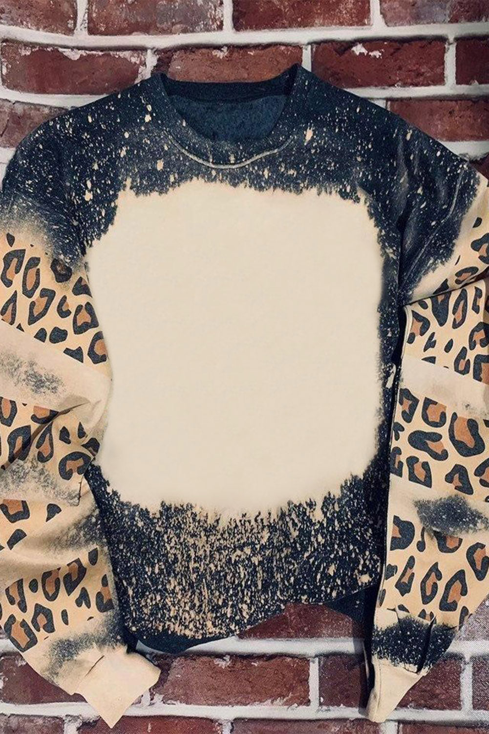 Sweat-shirt noir tie-dye à épaules tombantes et imprimé léopard