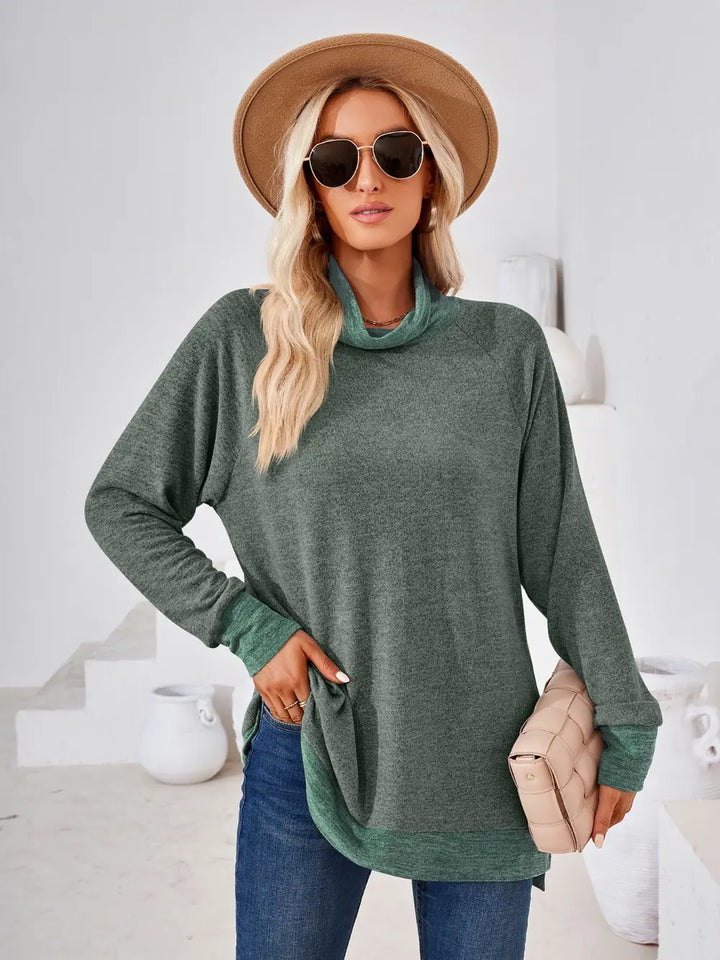 Contrast Mock Neck Long Sleeve T-Shirt