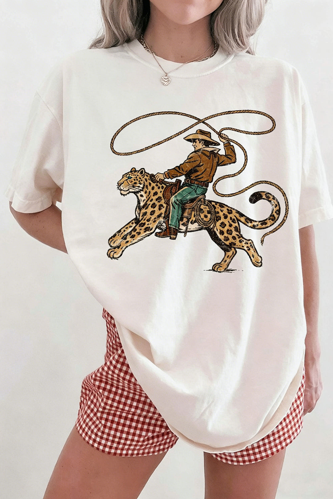 White Leopard Rodeo Cowboy Graphic Casual Tee