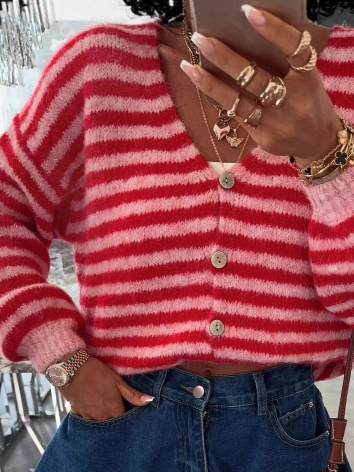 Striped Knit Button-Down Cardigan