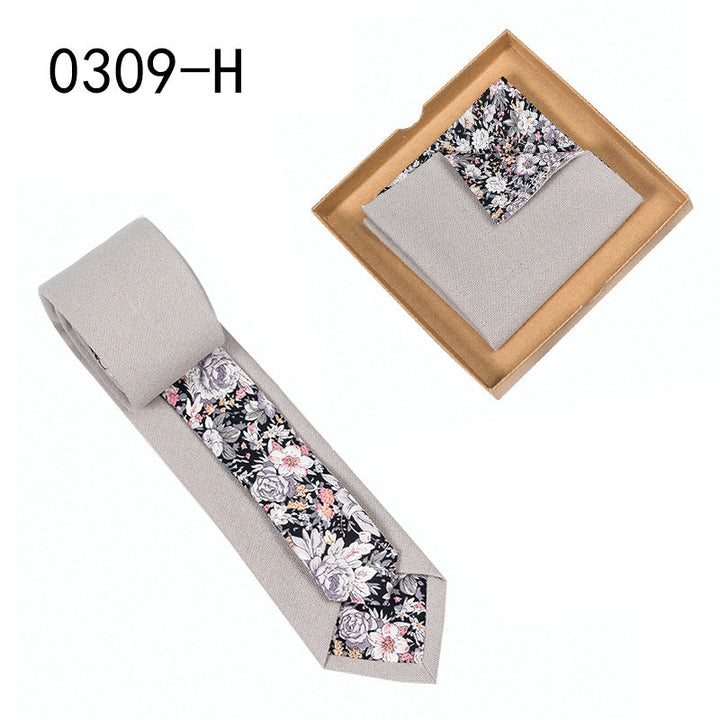 Men's Tie Floral Print Pocket Square Cotton Tie