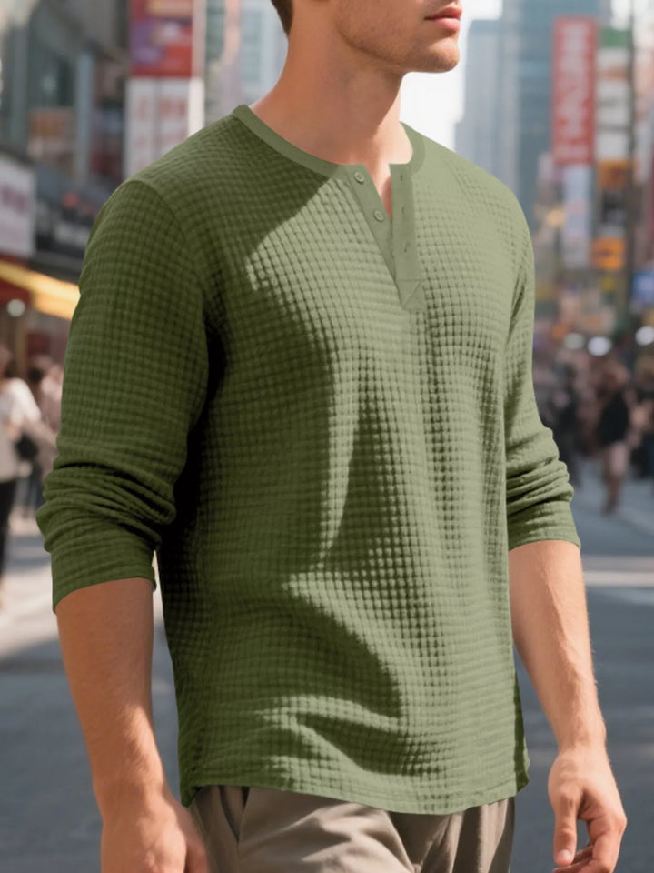 Men's Plus Size Casual Waffle Knit Henley T-Shirt
