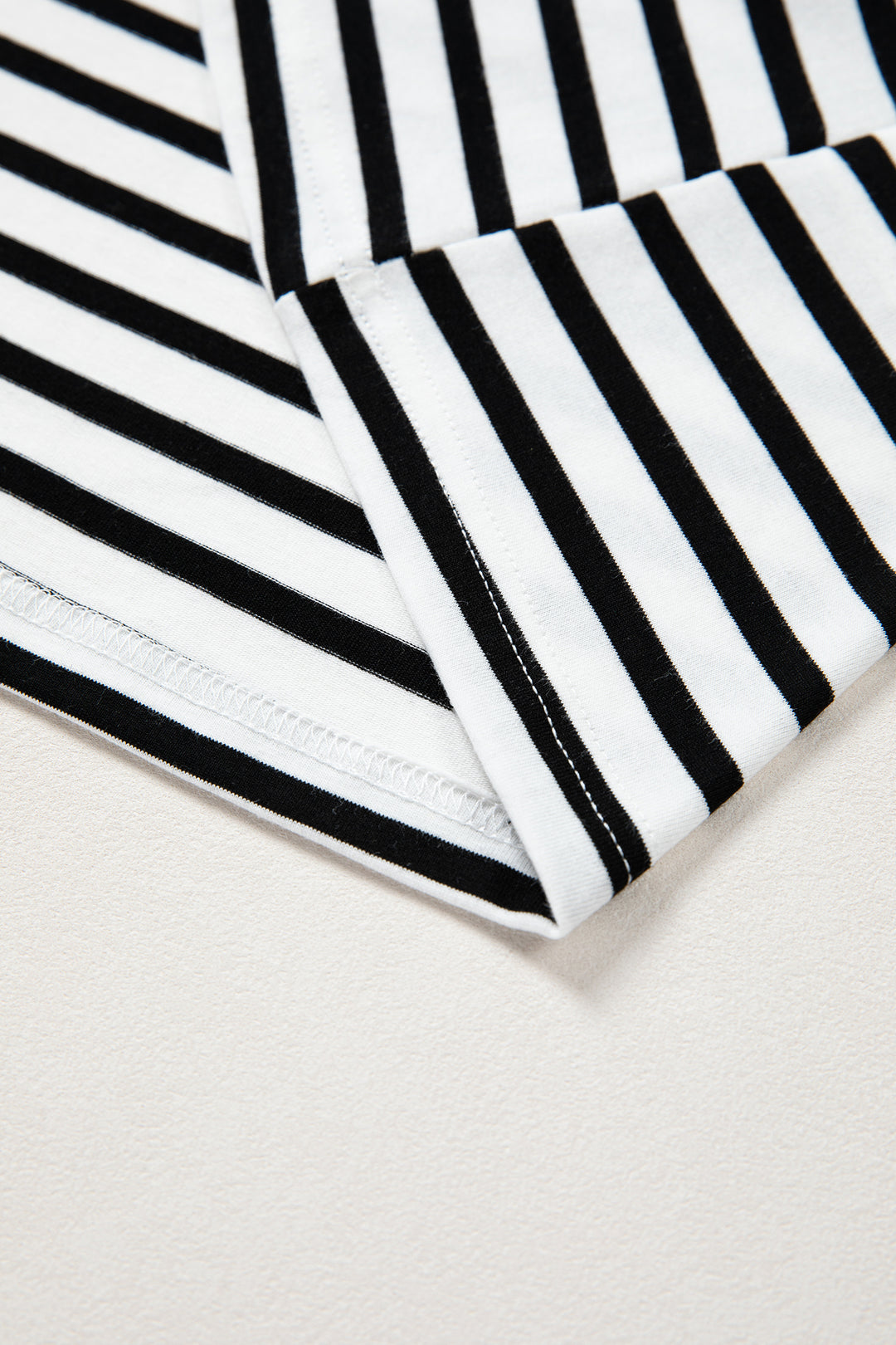 Black Stripe Scalloped Trim Round Neck T Shirt