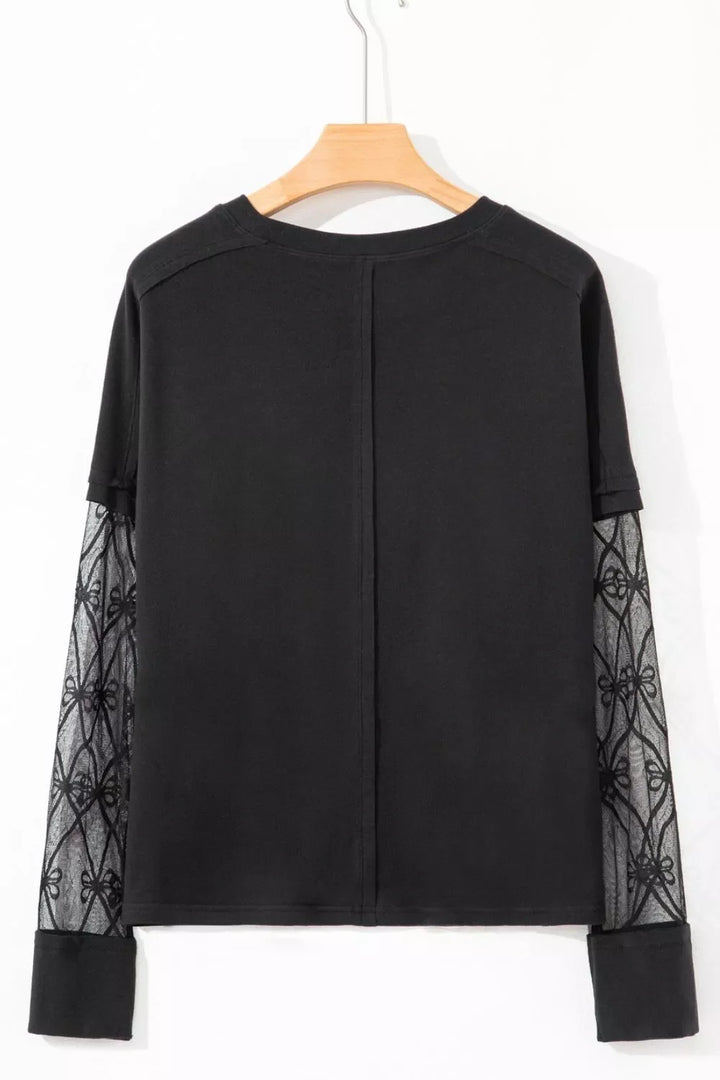 Round Neck Lace Sleeve Relaxed Fit Top