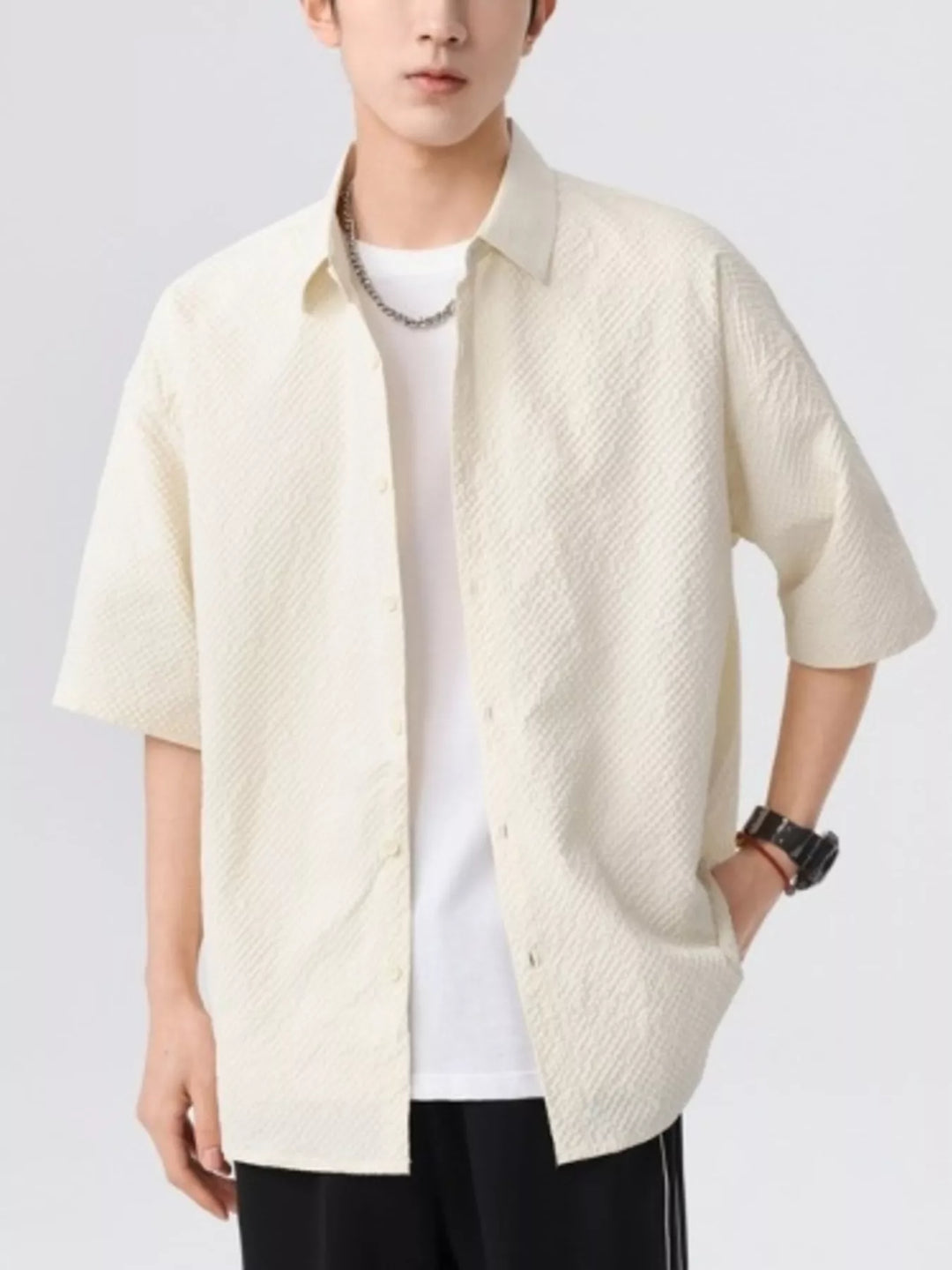 Men's Full Size Textured Short-Sleeve Shirt Plus Size