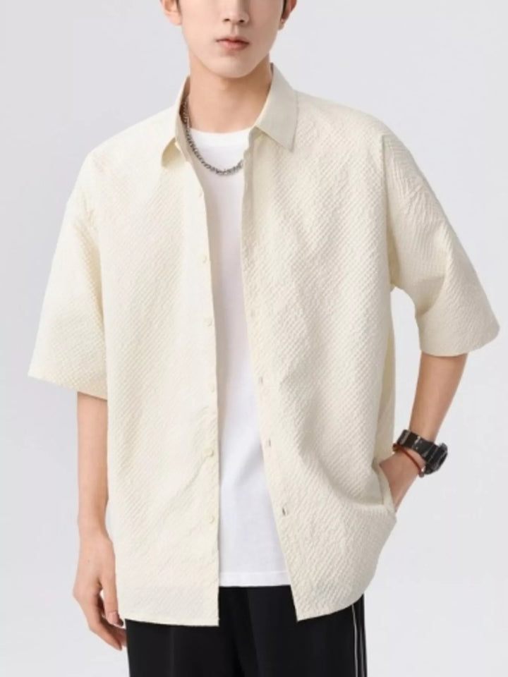 Men's Full Size Textured Short-Sleeve Shirt Plus Size