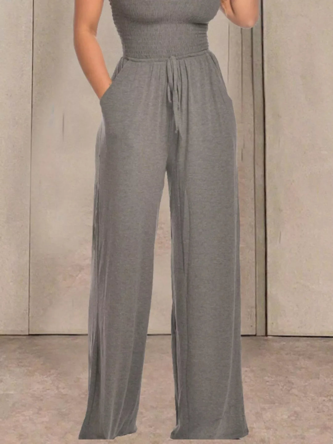 Strapless Smocked Wide-Leg Jumpsuit