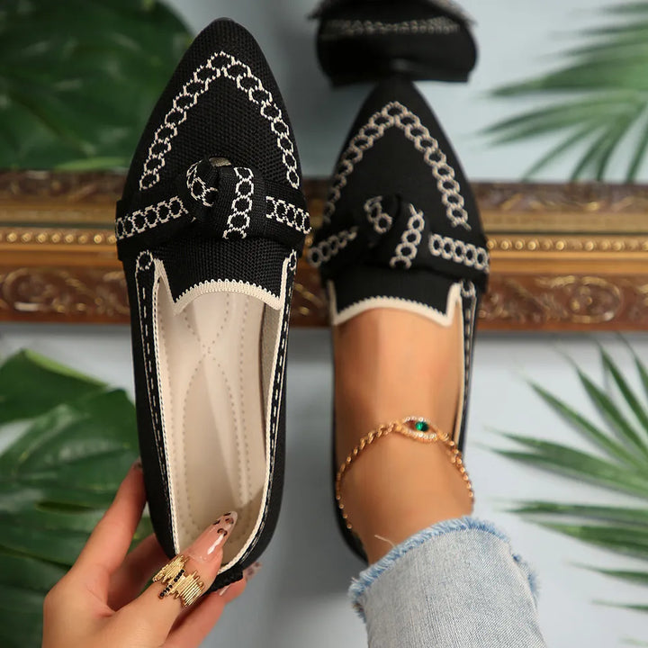 knitted Slip-On Flats with Bow