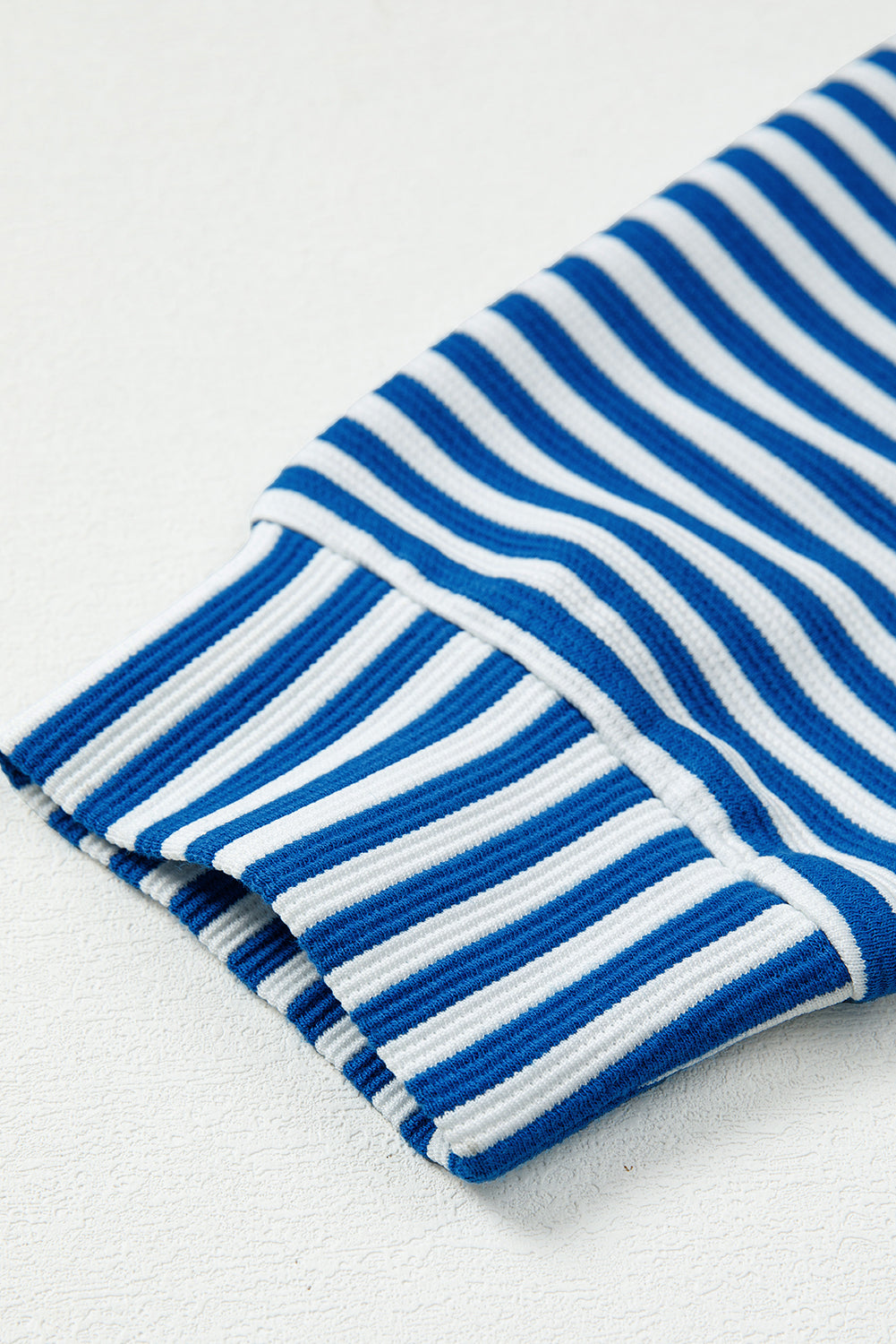 Blue Stripe Quarter Zip Collar Pullover Long Sleeve Top