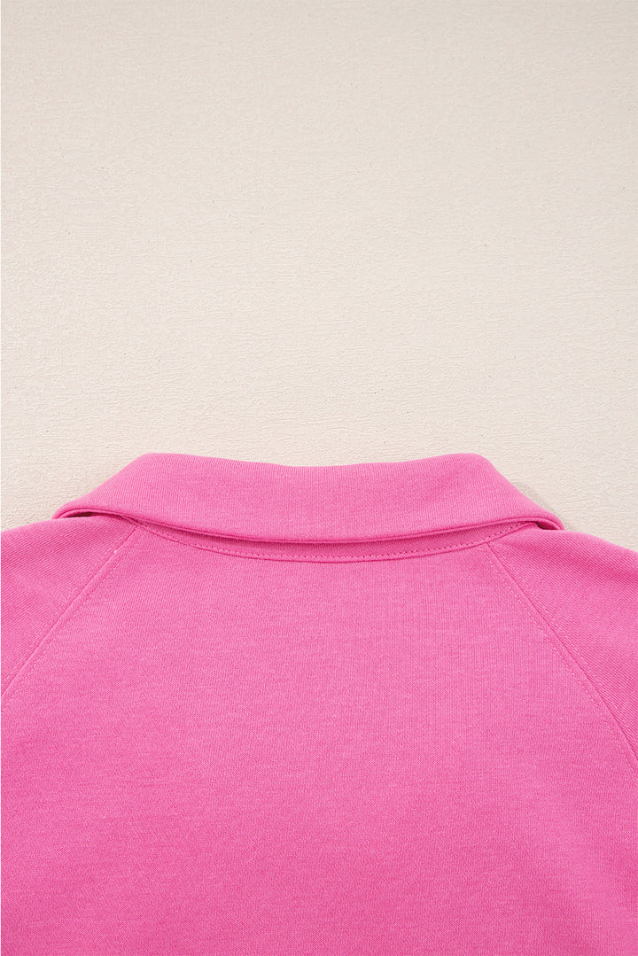 Sachet Pink Solid Color Collared Pullover and Central Seam Pants Set