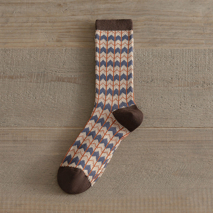 Double-Needle Dual-Channel Sweat-Absorbing Breathable Wireless Top Preppy-Style Mid-Calf Women's Socks