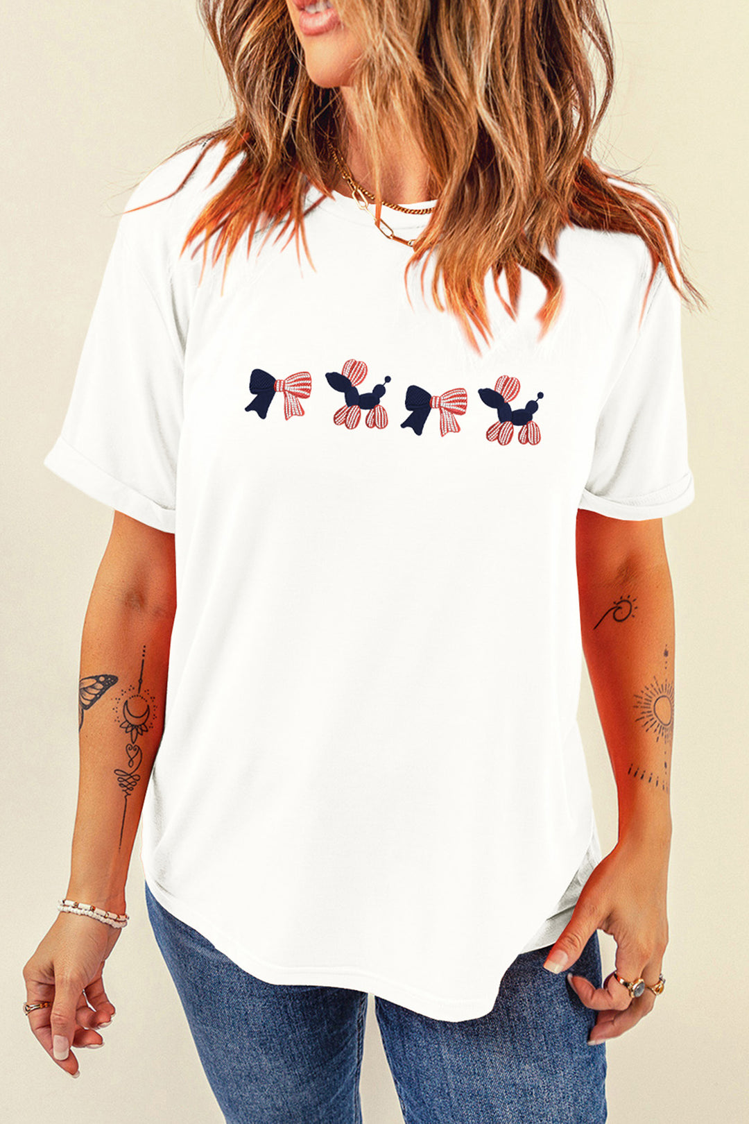White American Coquette Embroidered Dog Casual T Shirt