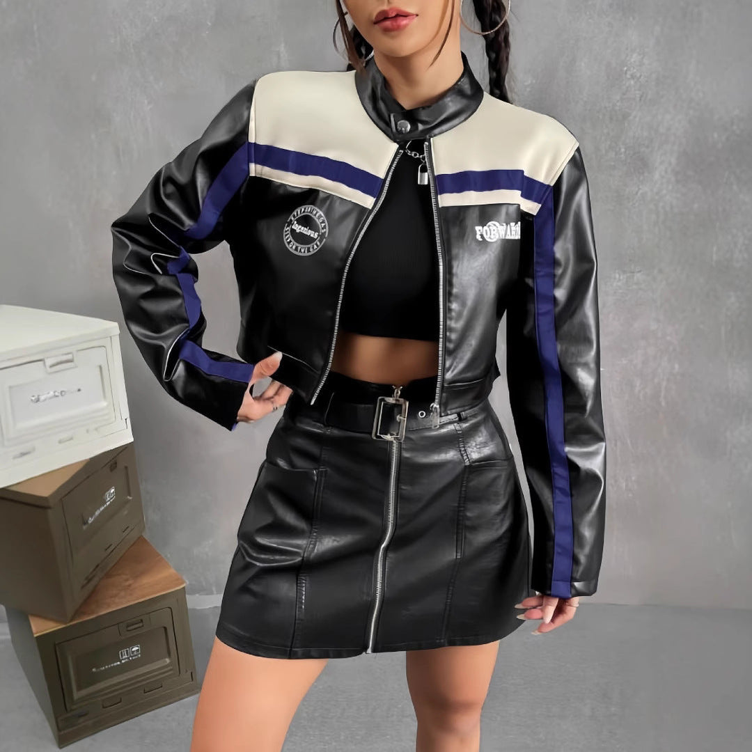 Striped Zipper Coat For Women
