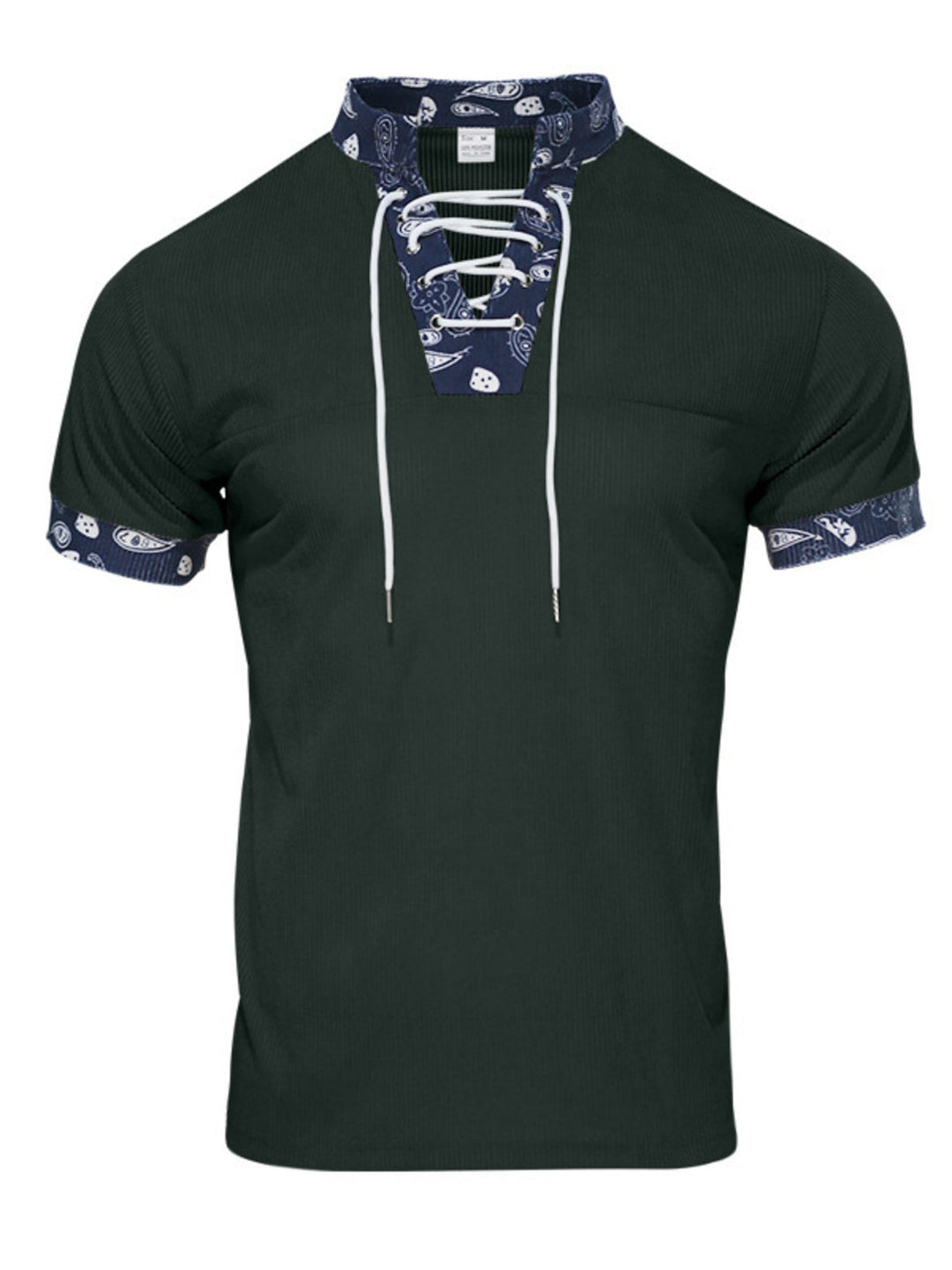 Men's Full Size Lace-Up Collar T-Shirt Plus Size