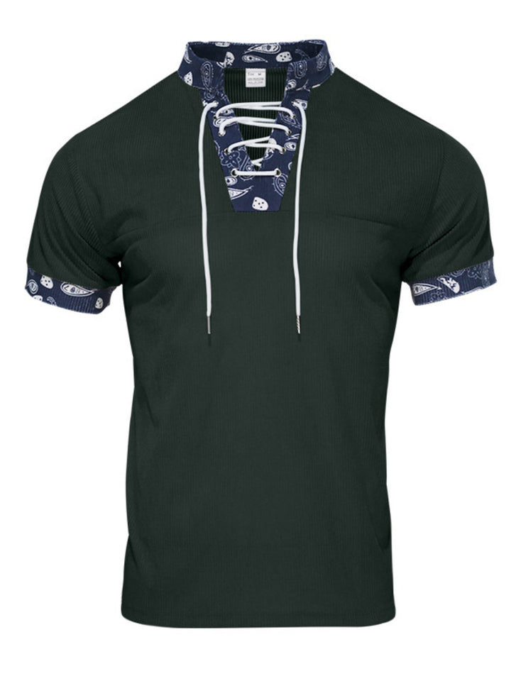 Men's Full Size Lace-Up Collar T-Shirt Plus Size