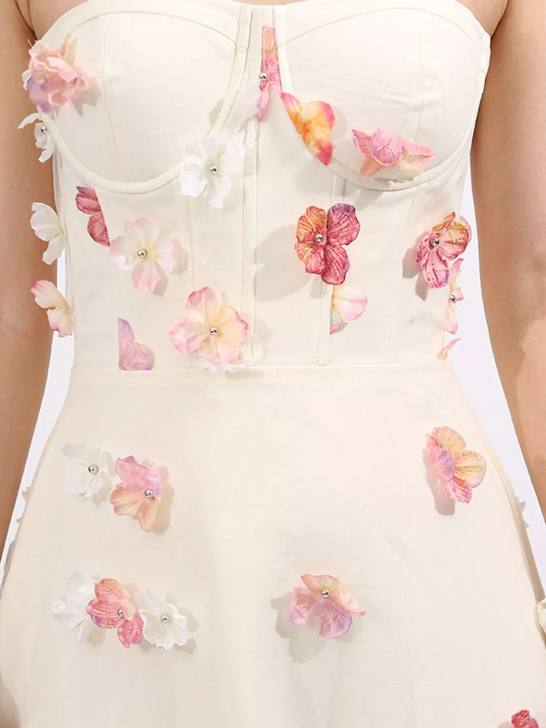 Floral Applique Strapless Tulle Maxi Dress