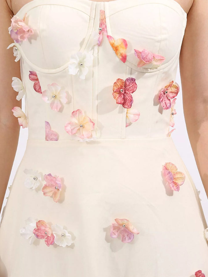 Floral Applique Strapless Tulle Maxi Dress