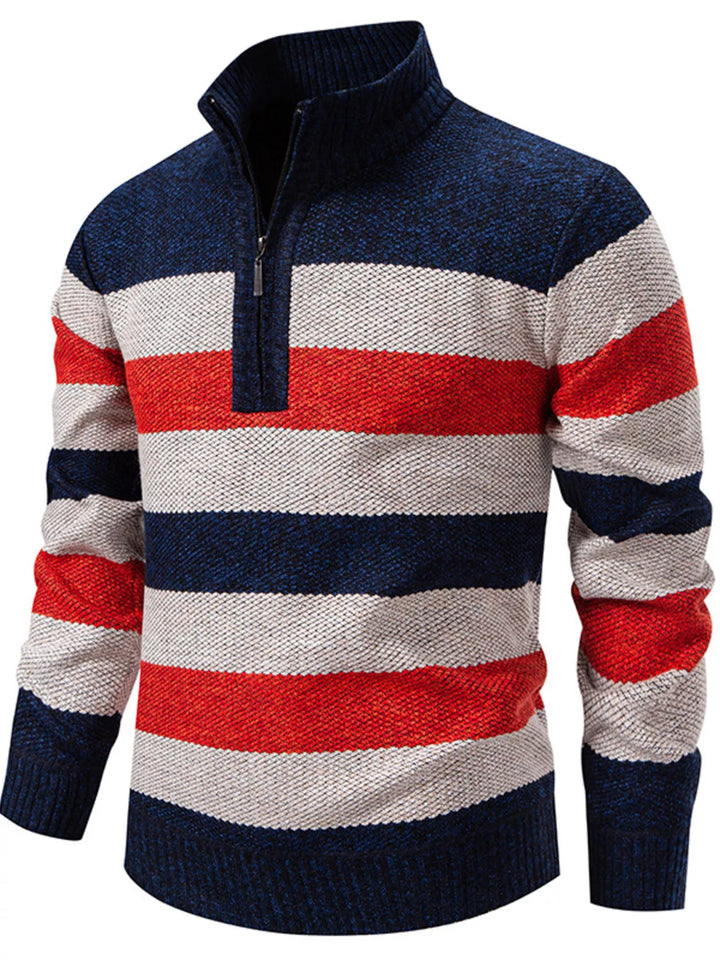 Men's Plus Size Striped Quarter-Zip Sweater