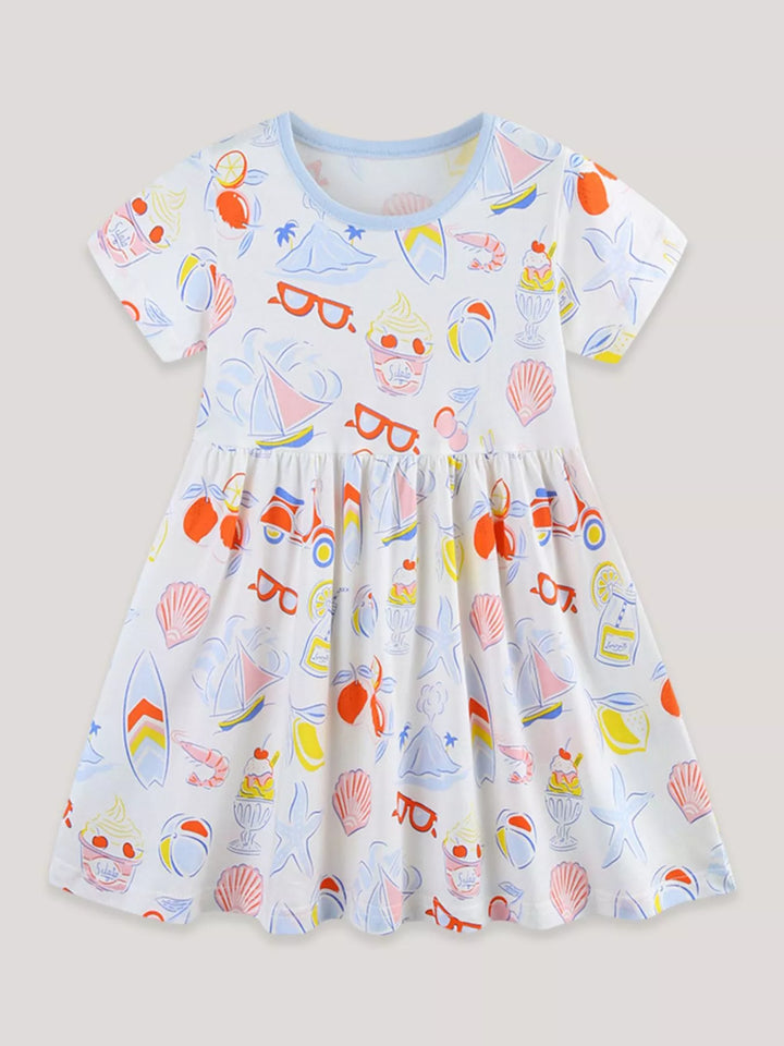 Children's Printed Round Neck Short Sleeve Dress