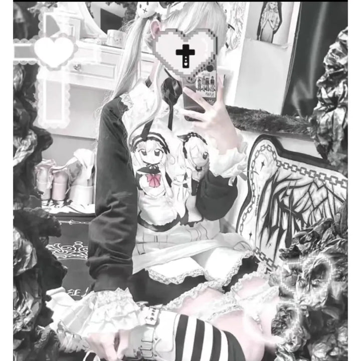 Yami Kawaii Long Sleeve Tee – Anime Maid Print