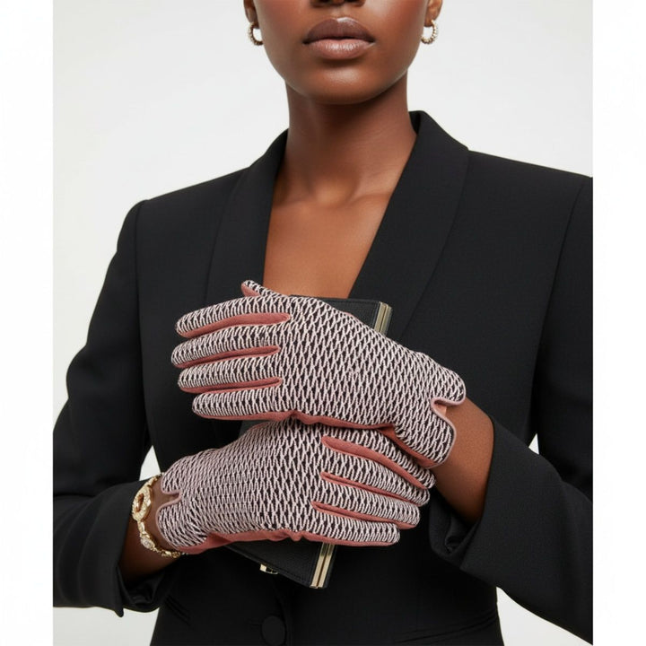 Pink Mauve Cross Wavy Touchscreen Winter Gloves