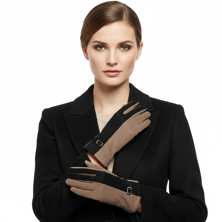 Black Taupe Faux Suede Touchscreen Winter Gloves