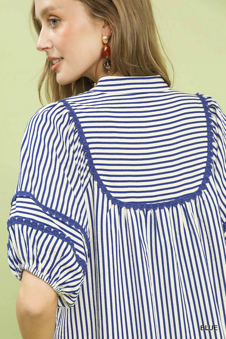 Umgee Striped Puff Sleeve Midi Dress