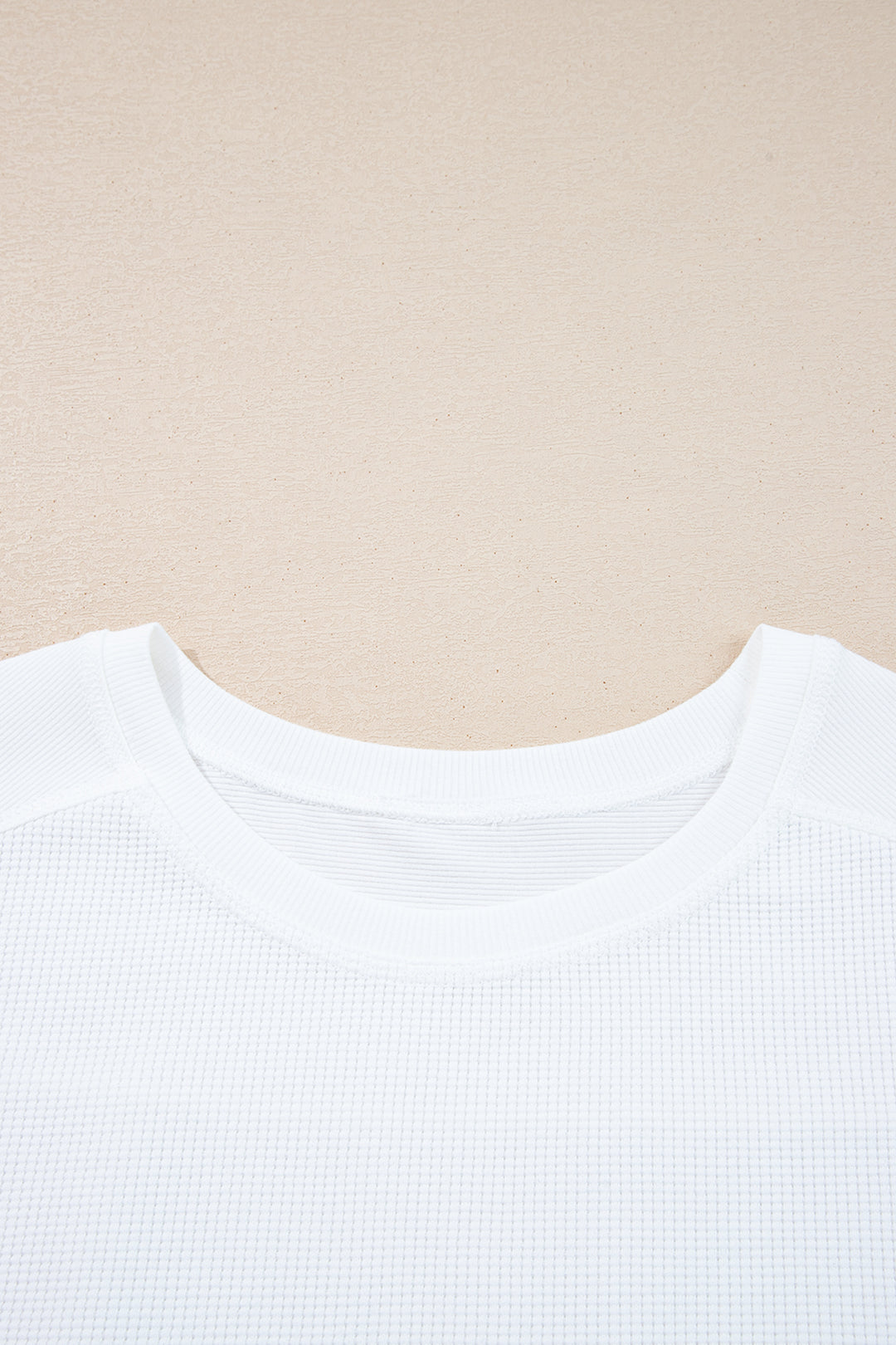 White Solid Color Waffle Ribbed Patchwork Dolman Sleeve Oversize Knit Top