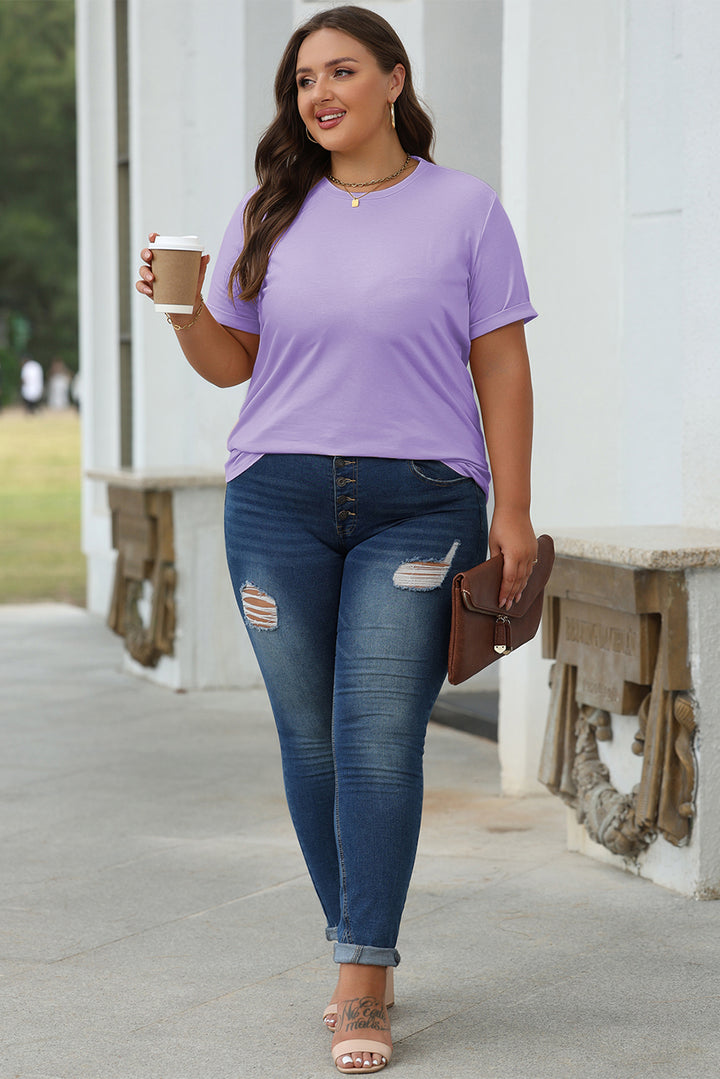 Wisteria Casual Plain Crew Neck Tee
