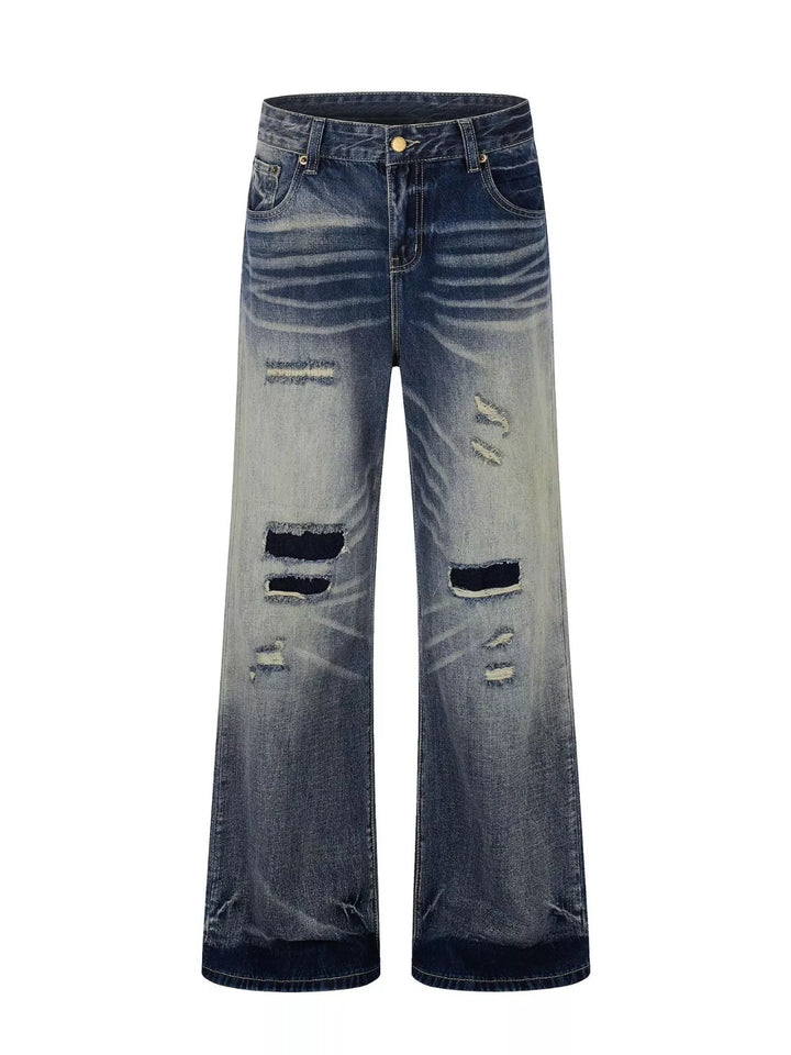 Men's Full Size Distressed Wide-Leg Bootcut Jeans Plus Size