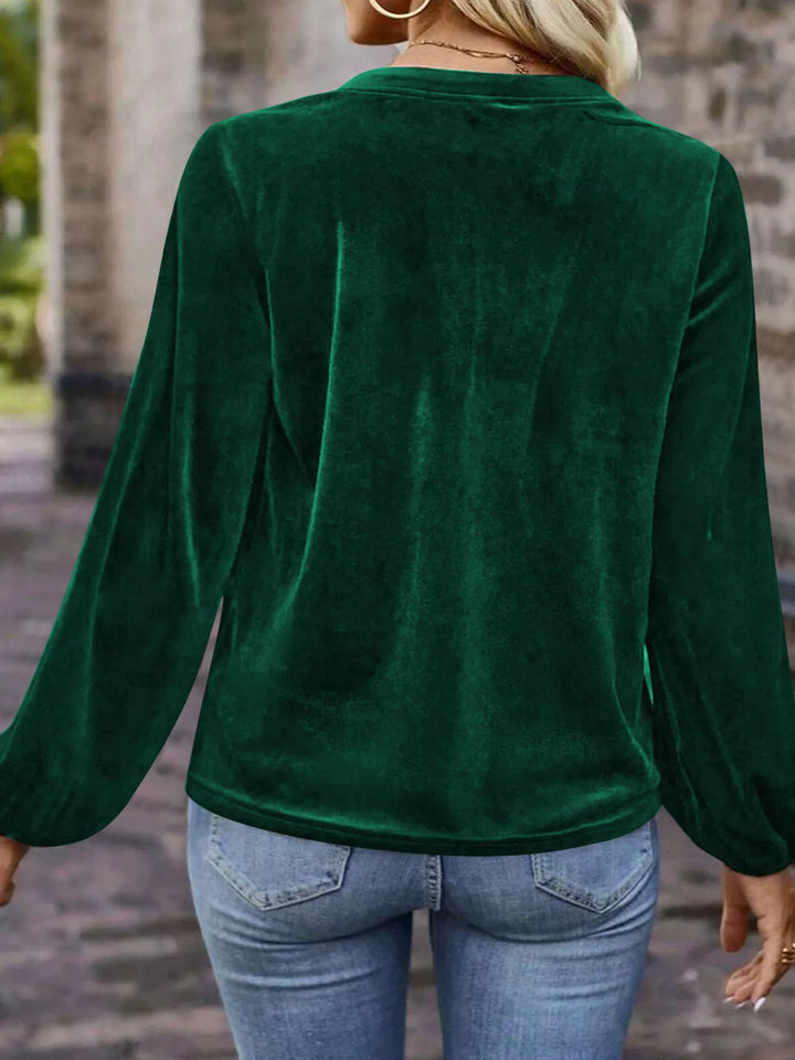 Velvet Balloon Sleeve Blouse