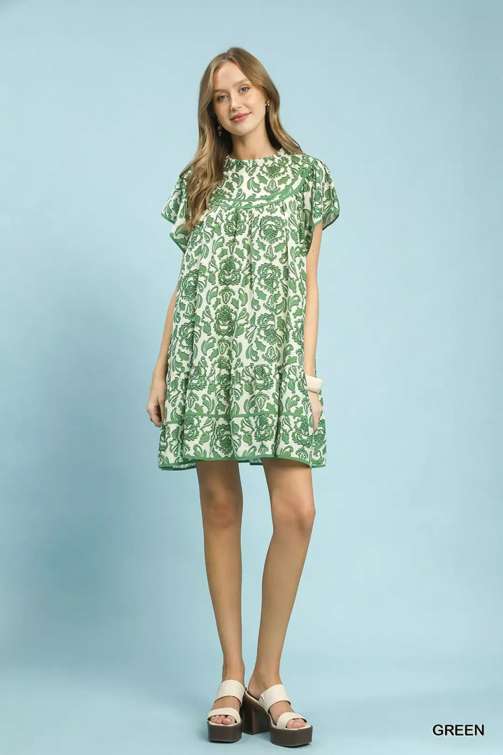 Umgee Abstract Print Babydoll Mini Dress