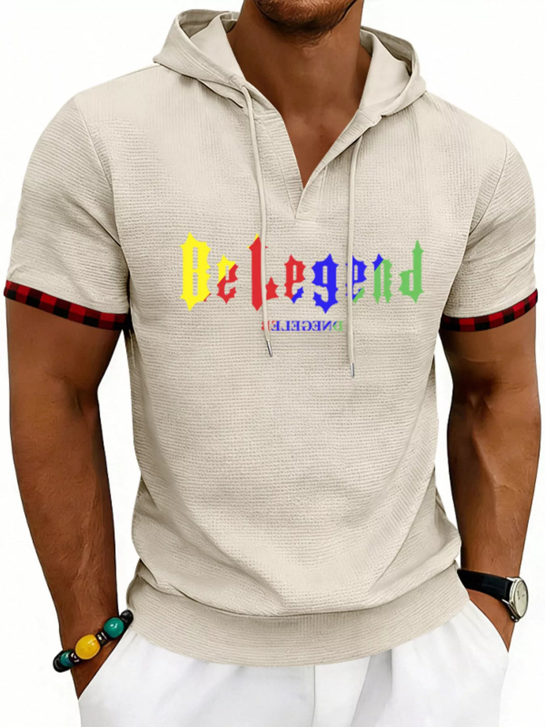 Men's Full Size Letter Graphic Short Sleeve Hooded Top Plus Size
