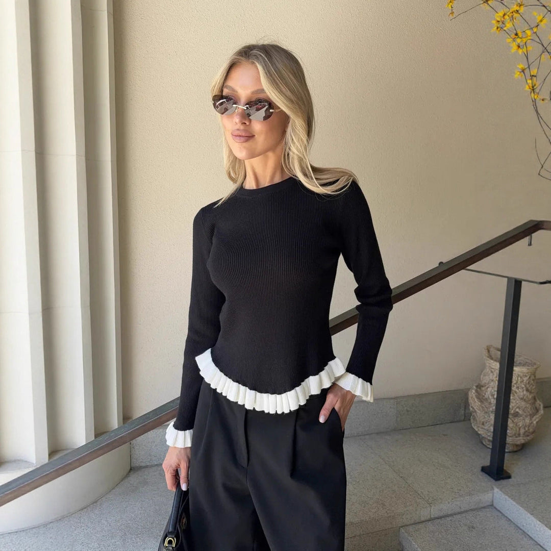 Pullover Stretch-knit Long-sleeve Sweater