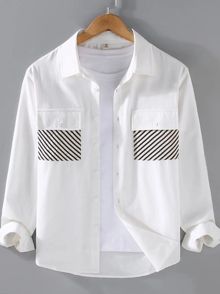 Men's Plus Size Button-Down Shirt with Striped Pocket Detail