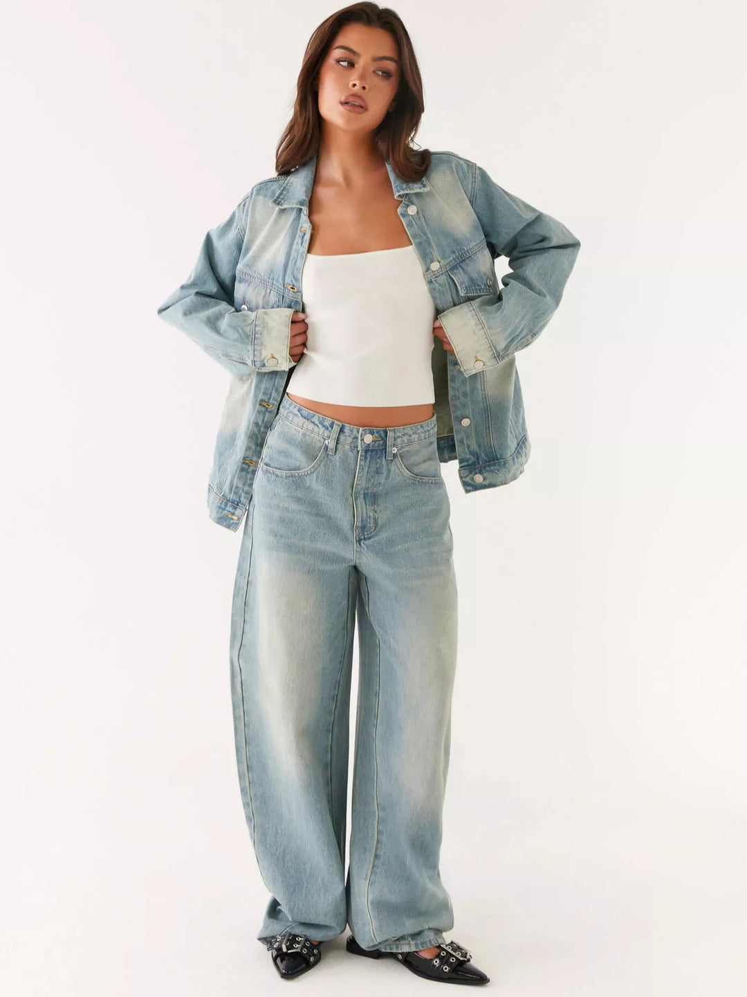 Button Up Denim Jacket and Jeans Set
