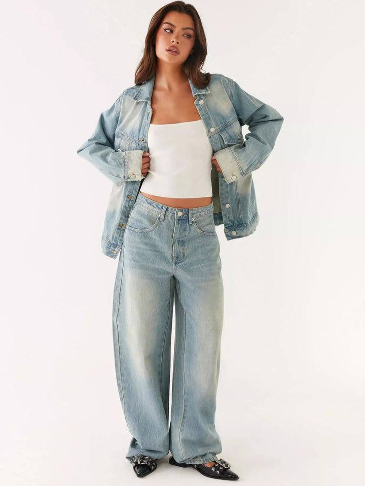 Button Up Denim Jacket and Jeans Set