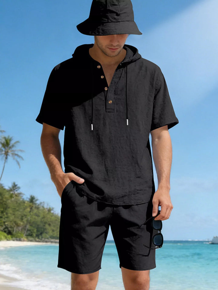 Men's Full Size Casual Short Sleeve Hooded Top & Shorts Set Plus Size