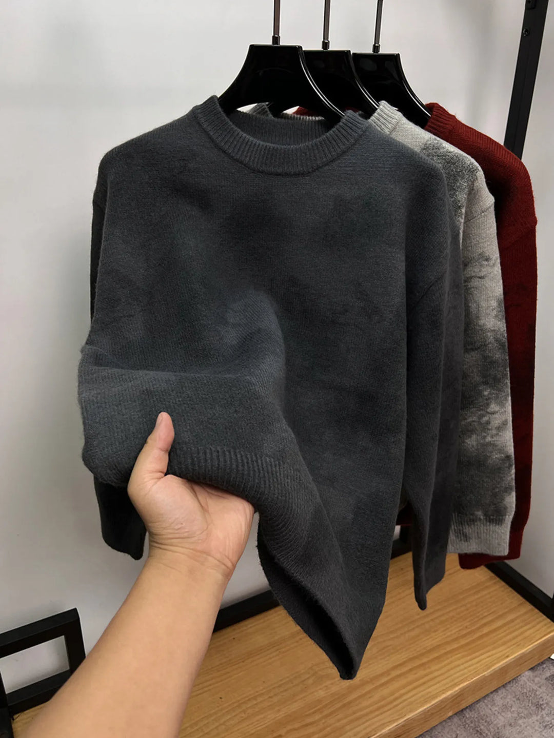 Men's Plus Size Ribbed Hem Round Neck Sweater
