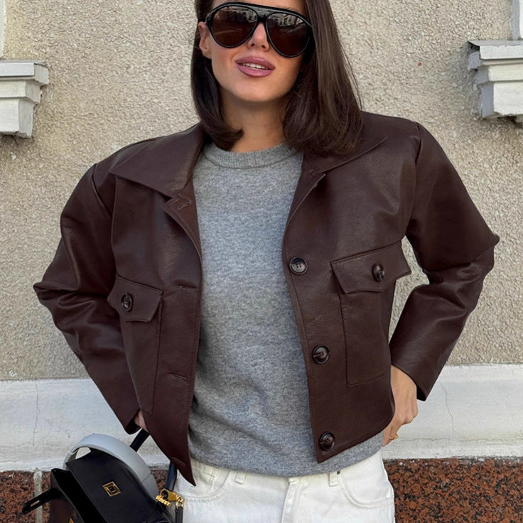 New Loose Slimming Locomotive Style Fashion Leather Coat
