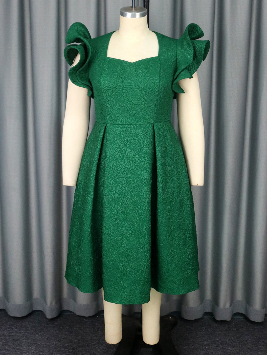 Lotus Leaf Three-dimensional Sleeves A- Hem Slimming Evening Dress