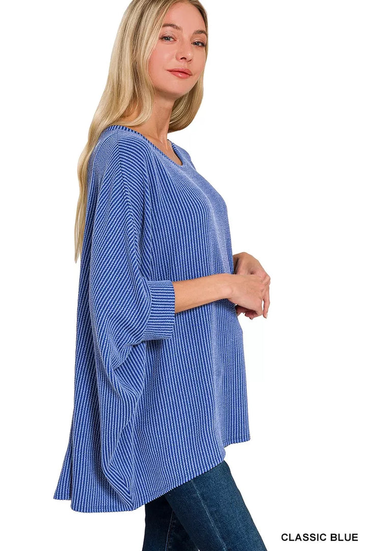 Zenana Raised Rib Bat Sleeve Top